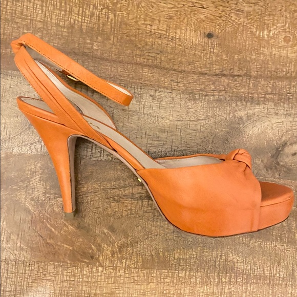 PRADA Orange Leather Knotted Peep Toe Heels Sz 38 - Picture 6 of 12